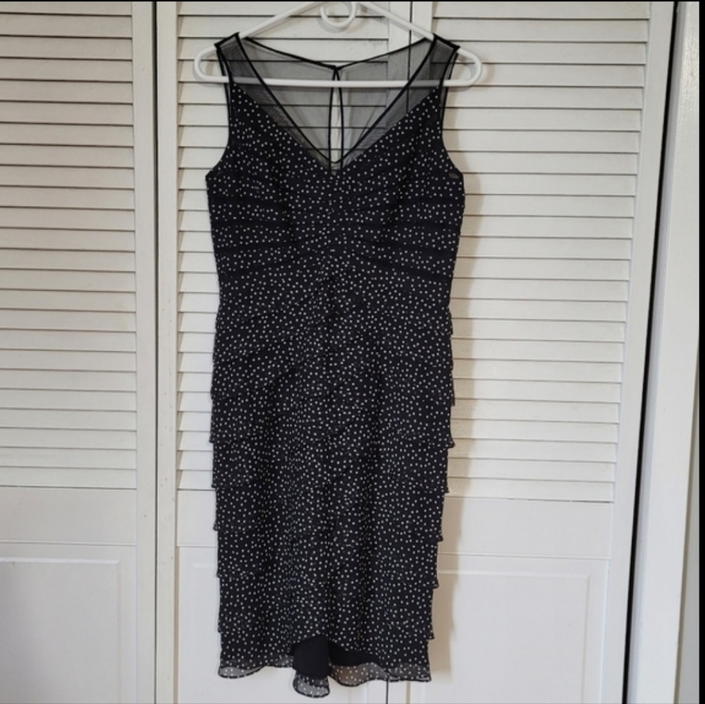 ADRIANNA PAPELL Ruffle Polka Dot Dress, Size 6